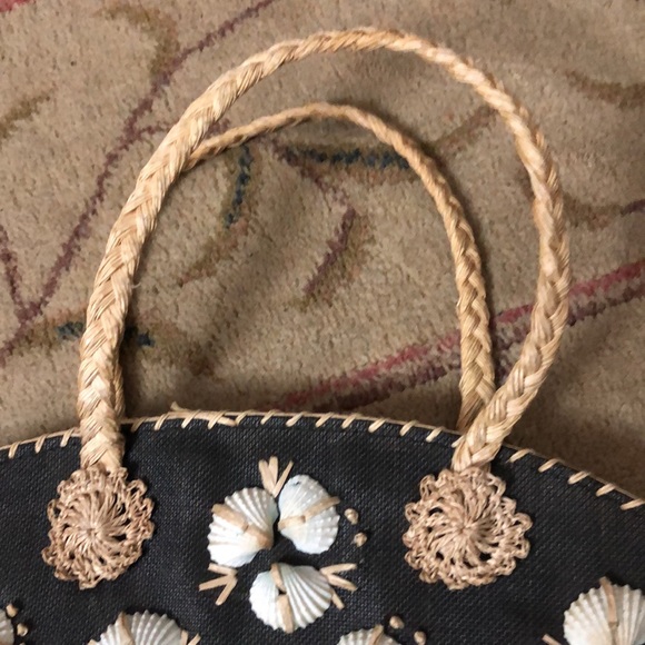 Vintage 1940s 40s Raffia Straw Charlot Purse Handbag w/Shells & Dangle P… - Picture 3 of 7